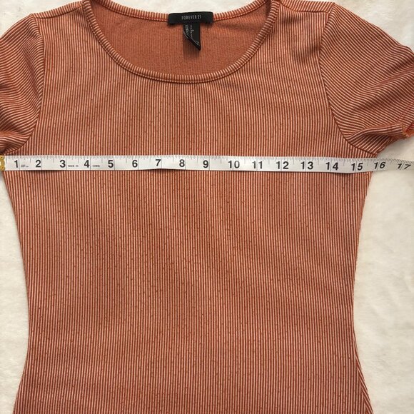 Forever 21 Womens Ribbed Knit Rust Orange Short Sleeve Bodycon Dress Size S - Picture 8 of 8